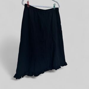 Orvis Women’s Midi Viscose Ruffle Hem Solid Black Skirt Size M Modest Pull On
